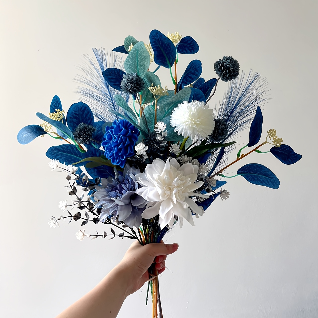 TEMU artificielles luxueux bleu , avec de faux dahlias et de l'herbe de la , fleurs artificielles de type , convient centre de table pour ou la table