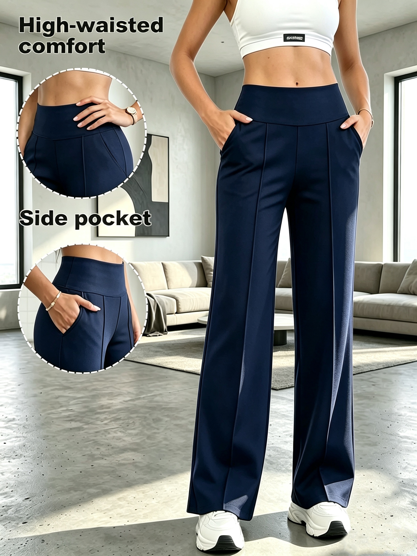 womens high waist tummy control flowy wide leg pants soft and   and pants straight leg trousers with pockets for commuting and casual wear