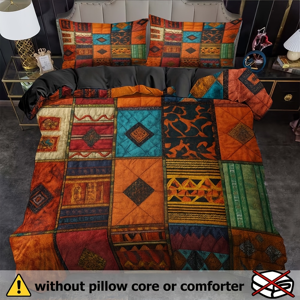 TEMU A 3pcs Bedding Featuring A Vibrant Design With Geometric Patterns. It Includes A Printed Duvet Cover And 2 Pillowcases, But Does Not Come With