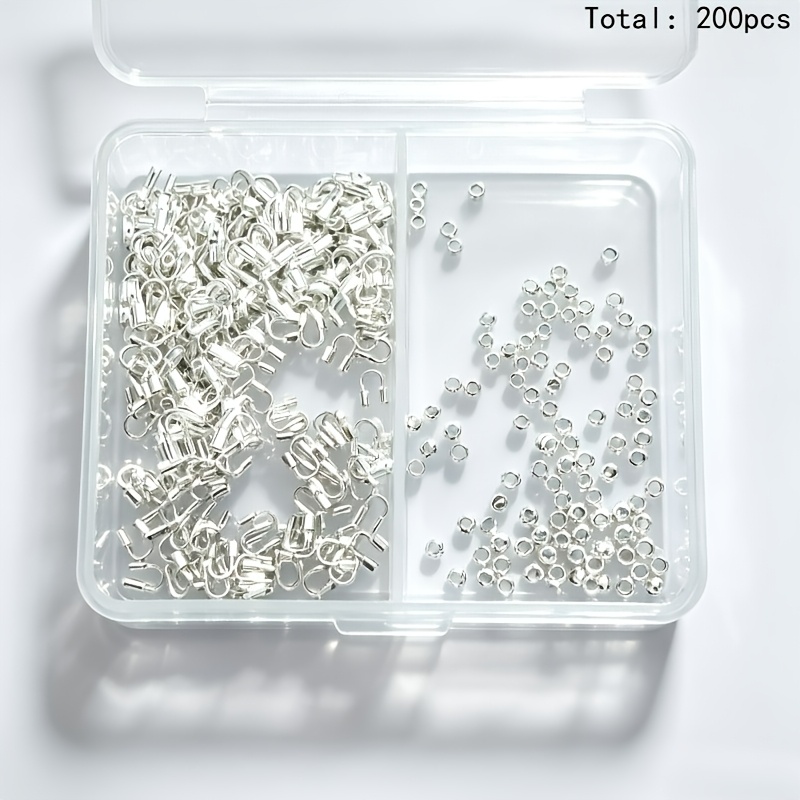 Image of 2d Flat - 200pcs/box Silvery Jewelry Making Parts Set, Including 100pcs Positioning Beads And 100pcs U-shaped Clasps, Suitable For Handmade Weaving Jewelry, Bracelets, Necklaces, Bag Charms