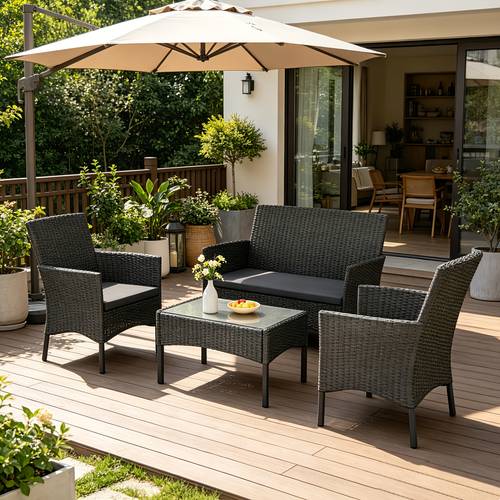 4-Seater Furniture Sets, Poly Rattan Patio Furniture, with a Galvanized And a Tempered Glass Table for The Patio, Balcony, Garden, Poolside And
