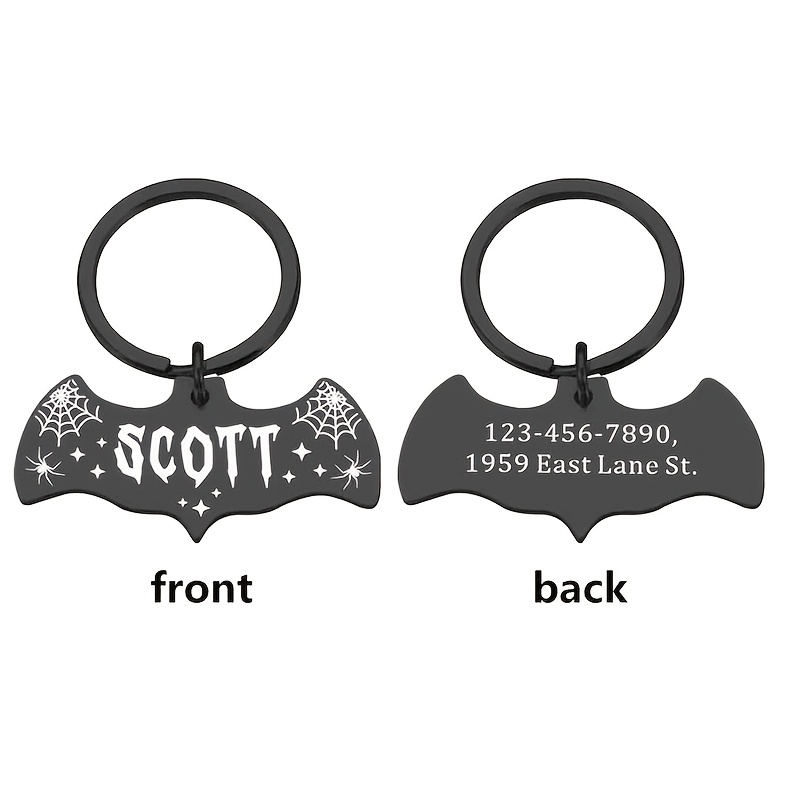 TEMU 1 stuks, Gepersonaliseerde Huisdier ID Tag Honden ID Tag Katten ID Tag Halloween Vleermuis Graveren Naam Nummer Anti-Verloren Halsband Geschikt