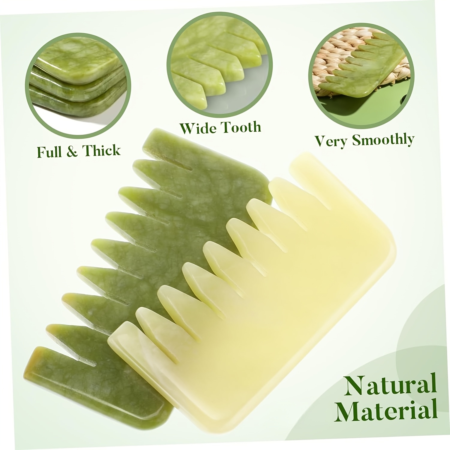 Peine de Masaje Gua Sha | Masajeador Facial y Corporal de Piedra Verde | Herramienta de Masaje Tradicional Multifuncional para el Cuidado del Cuidado del Cuero Cabelludo y la Cabeza | Diseño Ergonómico para Mejorar la Circulación y la Relajación. Ideal para Uso Doméstico o Profesional como