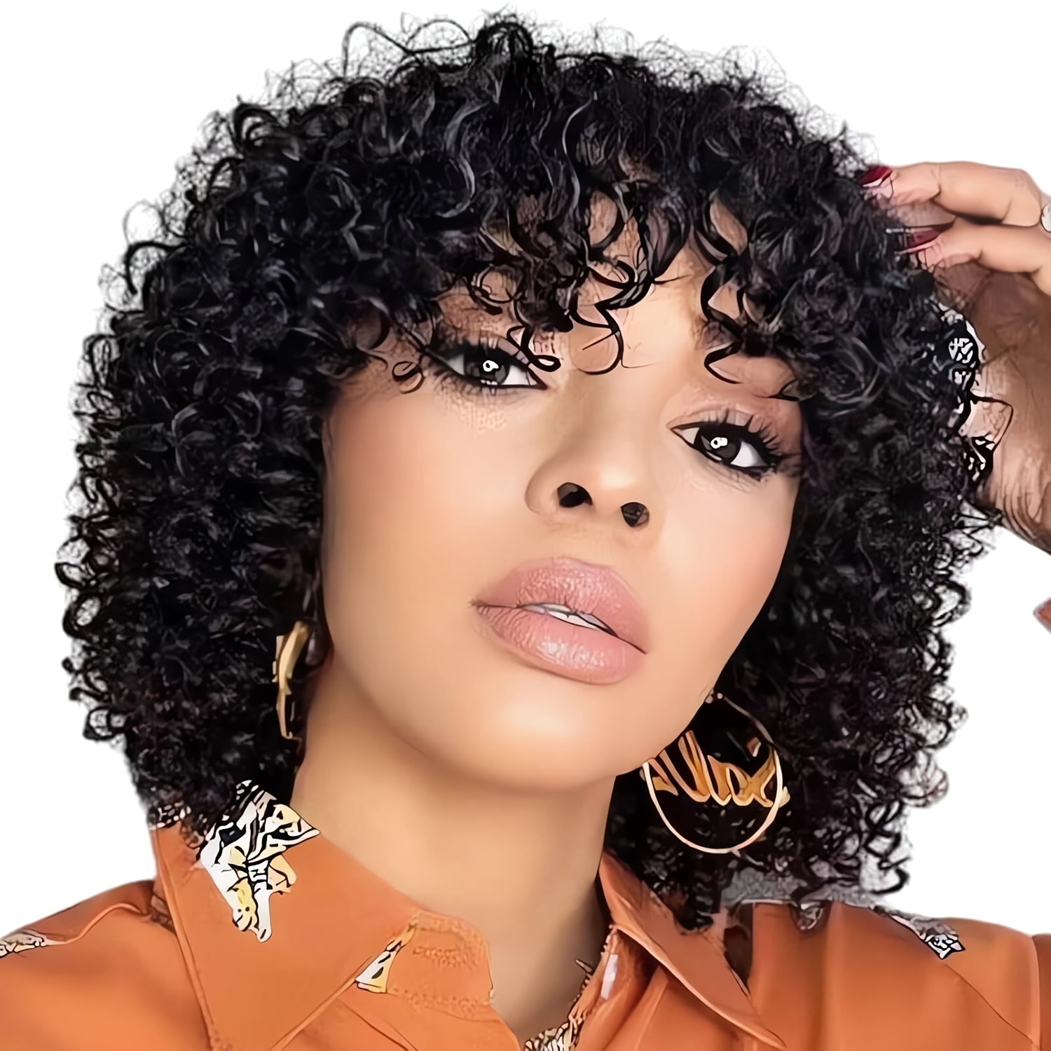 6in Short Curly Human Hair Wig with Bangs for Black Women Glueless Brazilian human hair wig bangs women glueless short curly wave curly  main image 4