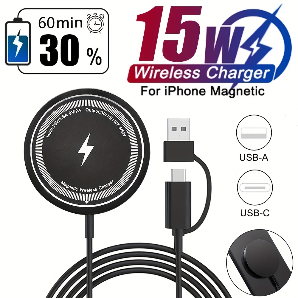 

15w Magnetic Wireless Charger For Iphone, Qi- Usb Charging Pad, Compatible With Airpods, For , 15, 14, 13, 12, 11 Pro Max, No Battery, ≤36v