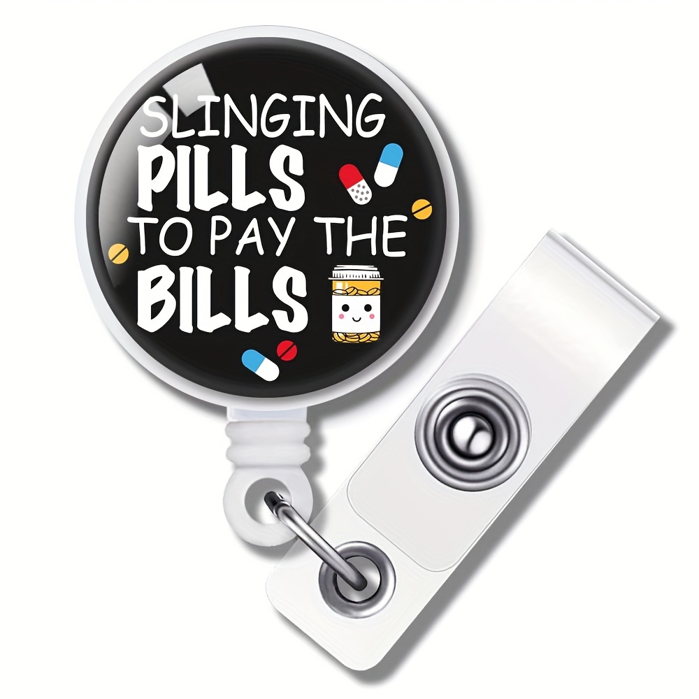 Slinging,Cat,Pills to Pay The Bills Retractable ID Badge Holder Badge Reels with Clip Name Card Holders for Office Worker Doctor Nurse Volunteer