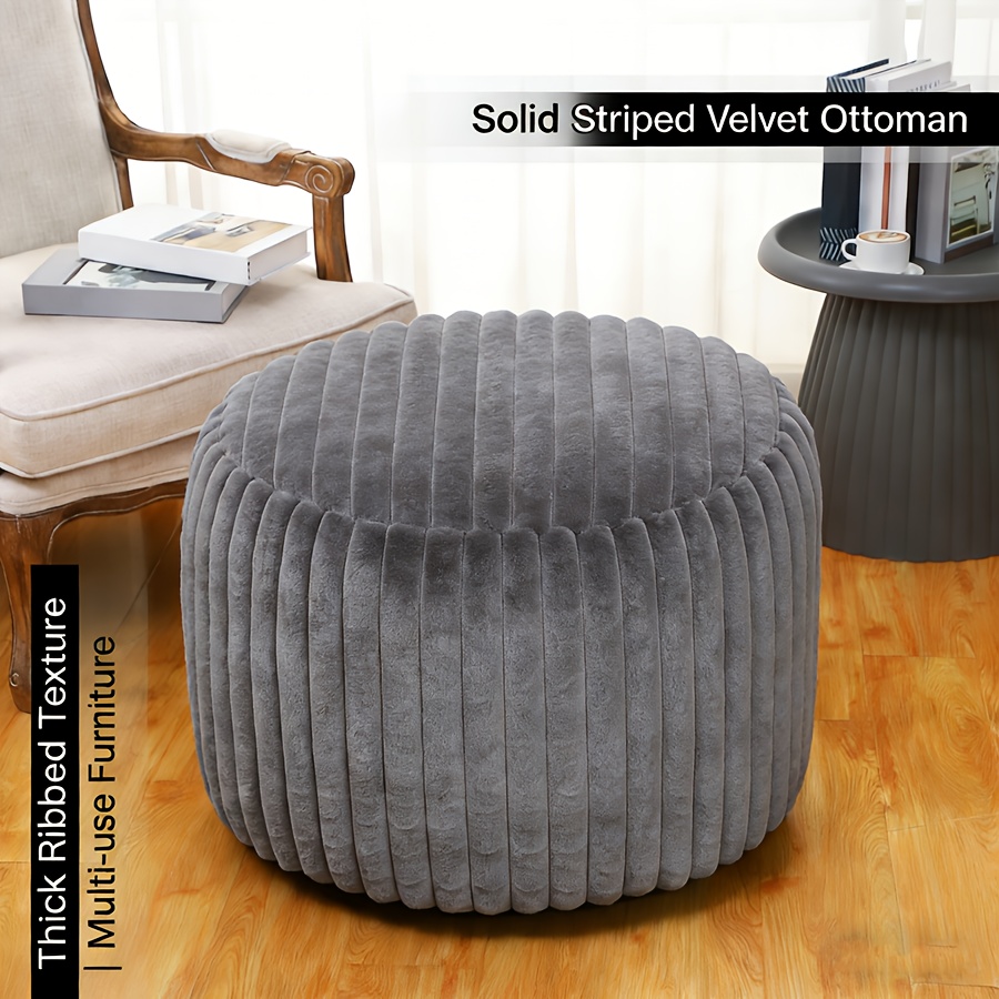 E-shop weicher Cord-Pouf-Bezug, Hockerbezug, Füllung erforderlich, 15" H x 20" T – Bunter, runder Plüsch-Hockerhockerbezug, geeignet für