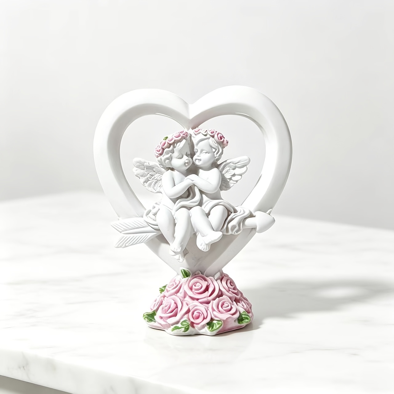 Image of Resin Figurine With Heart-shaped Wings, Decorative Desktop Collectible, Decor, Floral Base, No Electricity Required For Halloween Thanksgiving Christmas Decorations Collectible Figurines