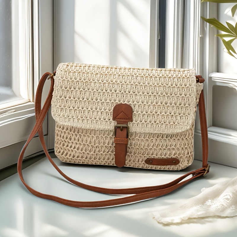 Torbica Messenger Vintage Majhna Torbica za čez ramo Premium ÄŒut Slamnata Pletena Torba Dnevna Vsestranska Pletena Torba Modna Poletna Torba za