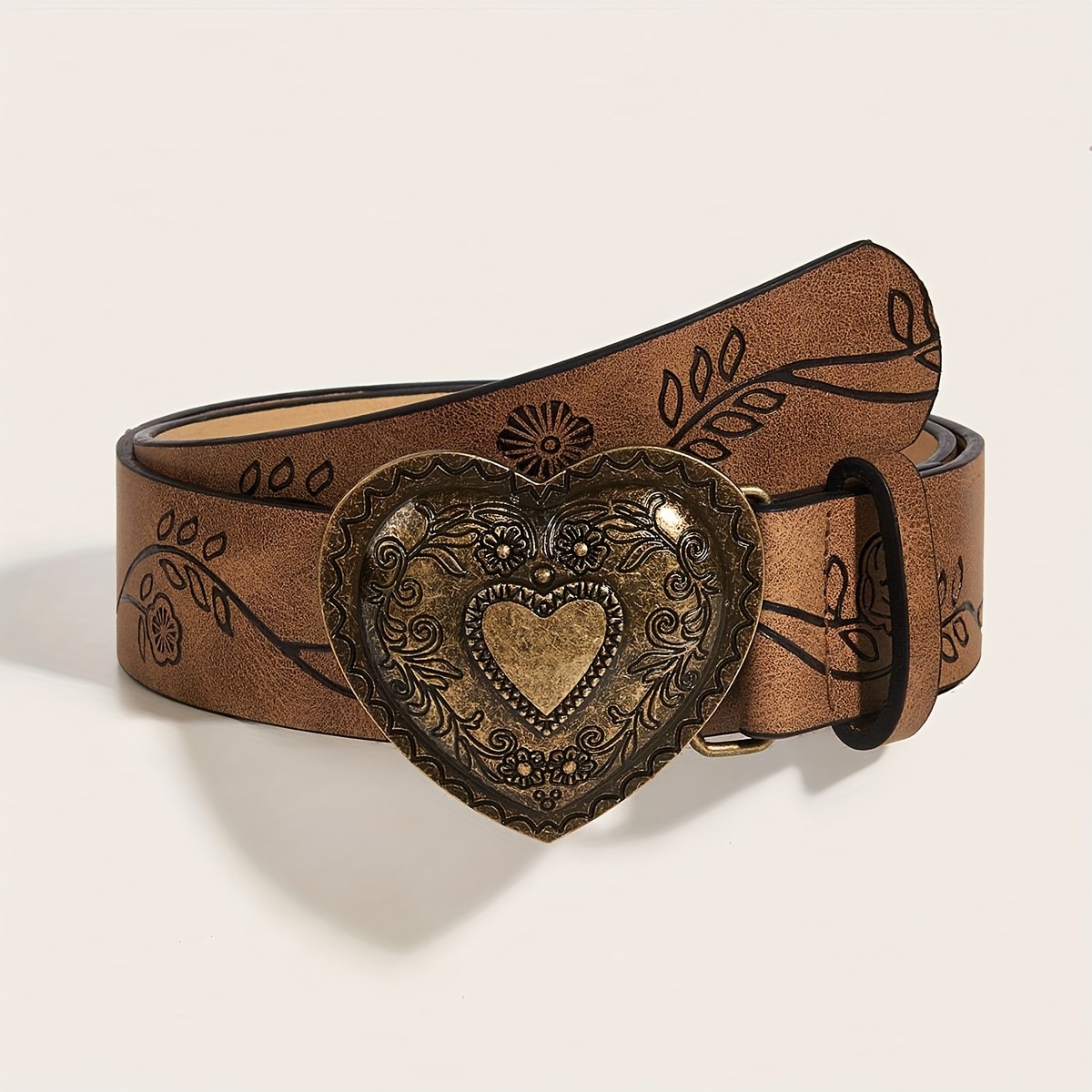 a vintage floral heart printed western style belt for   for pairing with jeans or dresses