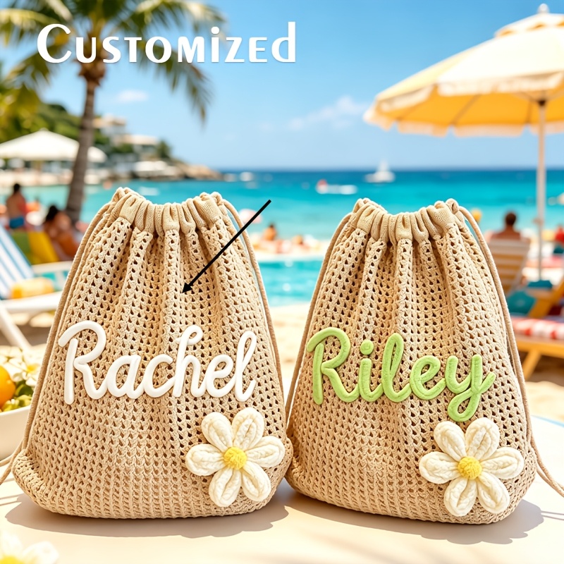 TEMU Customized Backpack All-match Beach Bag , Rope Name Beach Bag, Bridesmaid Gift Bag, Travel Beach Bag, Wedding Return Gift, Single Send A Travel