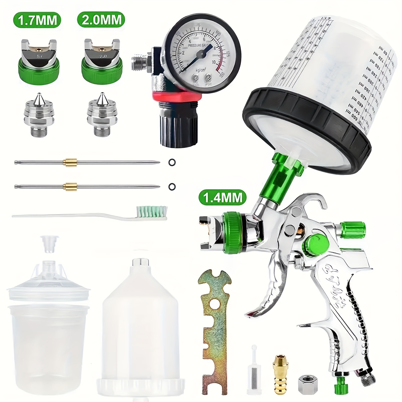 TEMU Kit de Pistola de Pintura para Coche, Equipada con Boquillas de 1.4Mm/1.7Mm/2.0Mm, Pistola de Pintura Neumática de HPLV Profesional, Herramienta