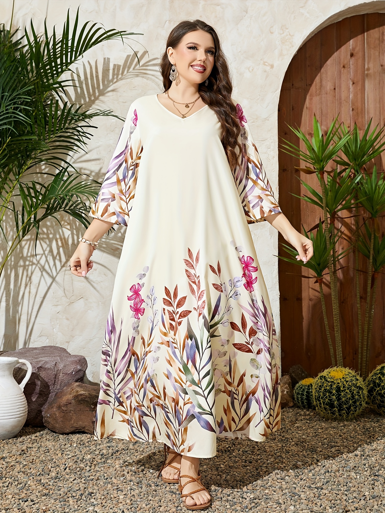 plus size womens plus size elegant maxi dress 3 4 sleeves - Temu Mauritius