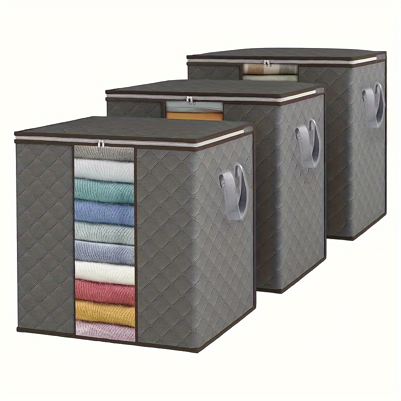 

3-pack Large Capacity Foldable Fabric Storage Bins With Handles - Multipurpose Collapsible Storage Boxes For Bedroom, Closet, Clothes, Dorm Room - Unscented, No Power Required, Battery-free Organizer