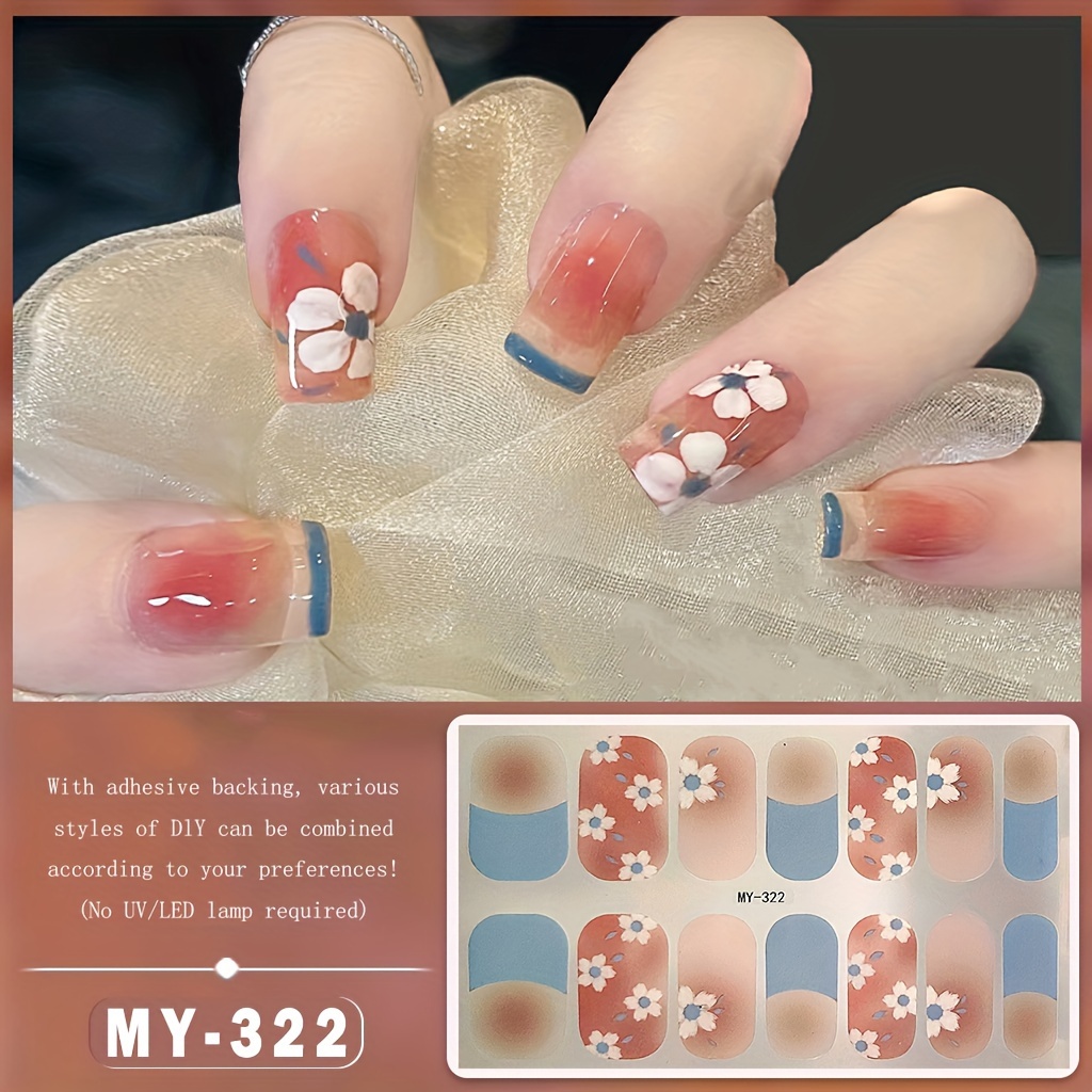 full wrap nail polish stickers spring summer nail strips self   gel nail strips nail art decals for home women girls nail decorations details 4