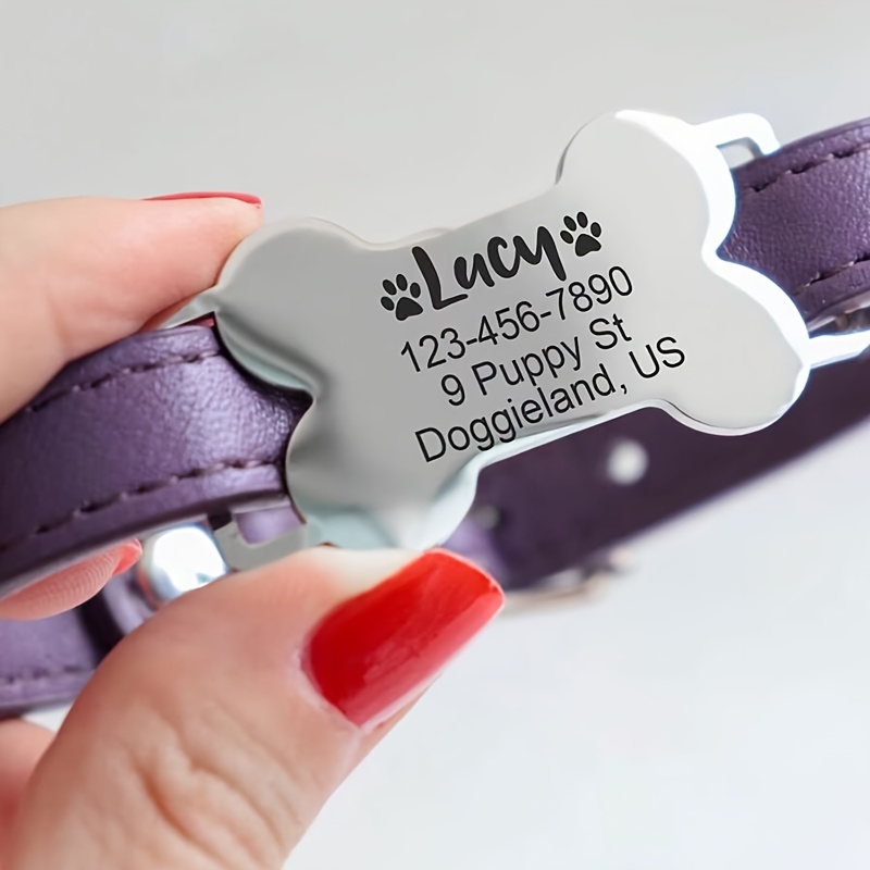 TEMU Customizable Pet Id Tag - Bone-shaped Engraved Nameplate For Dogs, Personalized Accessories With Free Engraving, Durable Pendant Accessory To