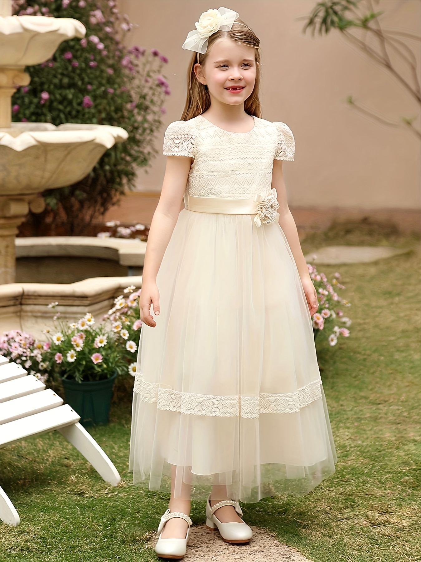 elegant floral lace tulle tutu dress girls - Temu Oman