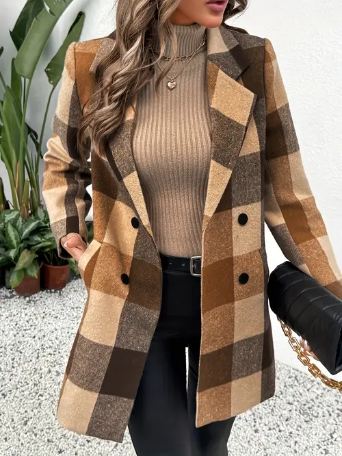 2025 classic womens smock camel frame lapel buttons and decoration suitable for autumn winter and spring elegant and warm