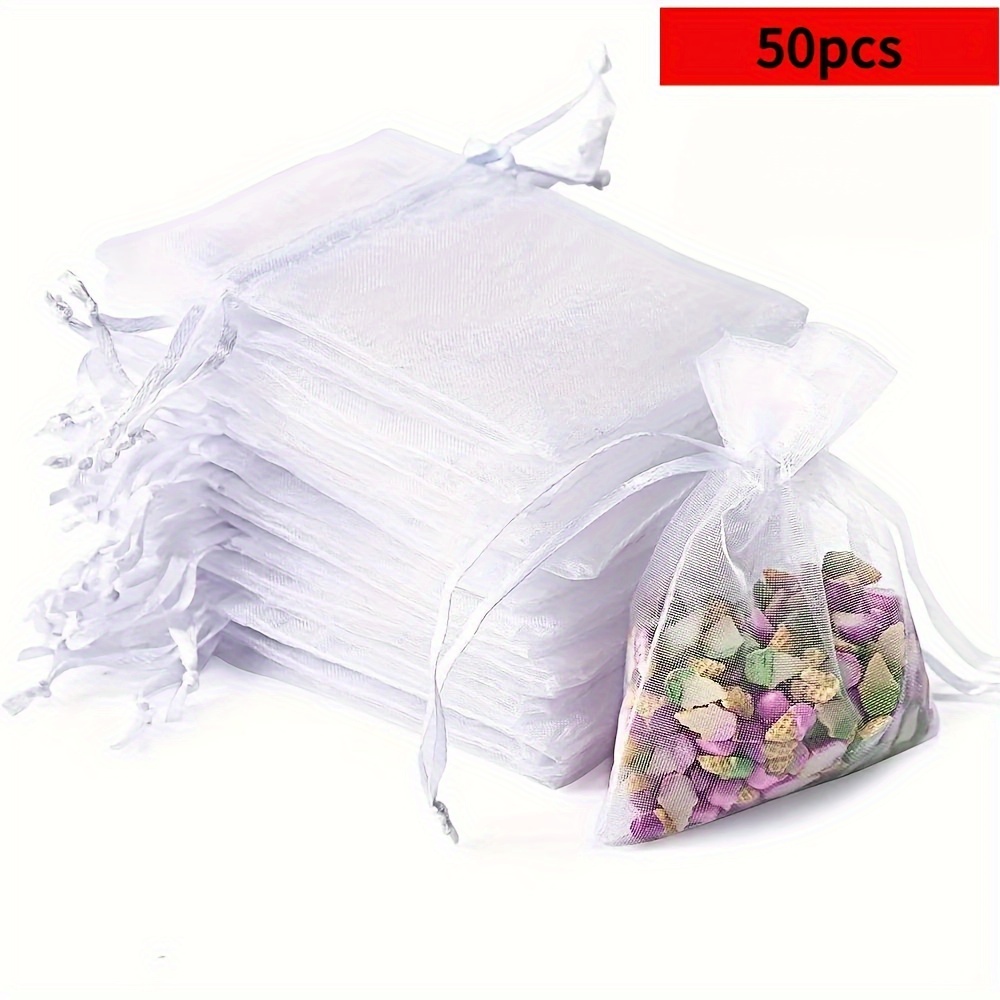 

50pcs White Drawstring Gift Bags - Ideal For Weddings, Parties & Christmas Favors, 7x9cm Rectangular Storage Pouches, Jewelry Organizers