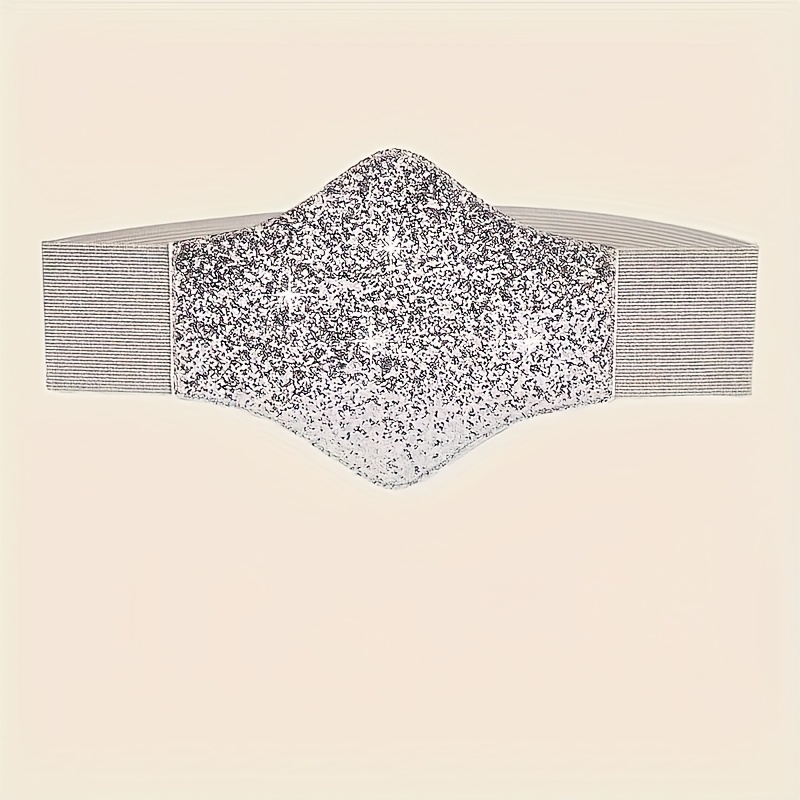 Women's Sequined Wide Belt, Solid Elastic Waist Belt