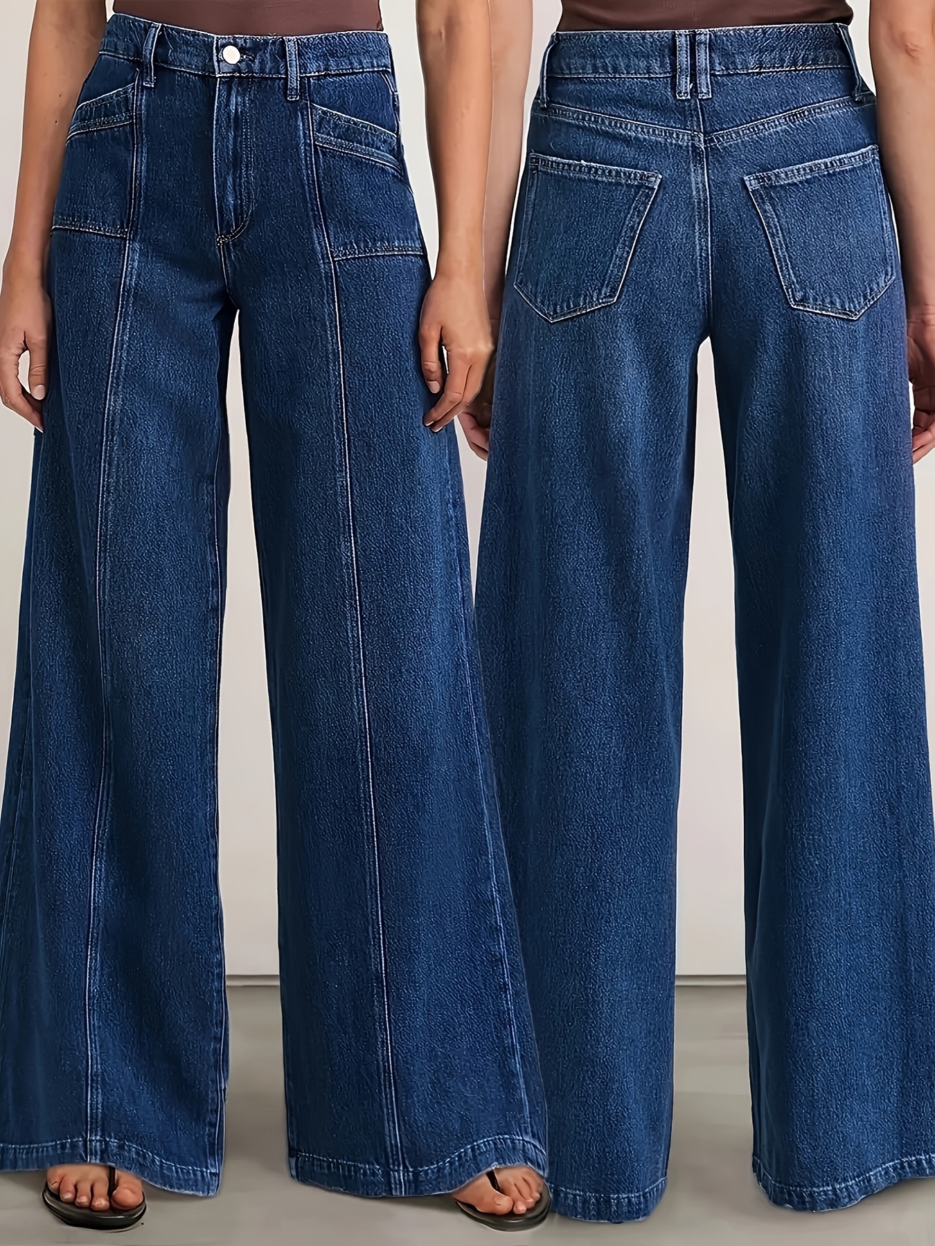 Jeans da donna, casual, con orlo diviso, con chiusura lampo, tasca larga, pantaloni da donna, slim fit, elasticizzati, a vita alta, pantaloni rilassanti, extra lunghi, a, M