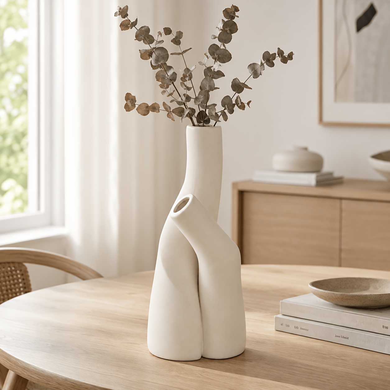 Nordic Style Asymmetrical Vases - 2pcs Cream- Vases | Decorative Ornaments For Living Room And Study, Decor