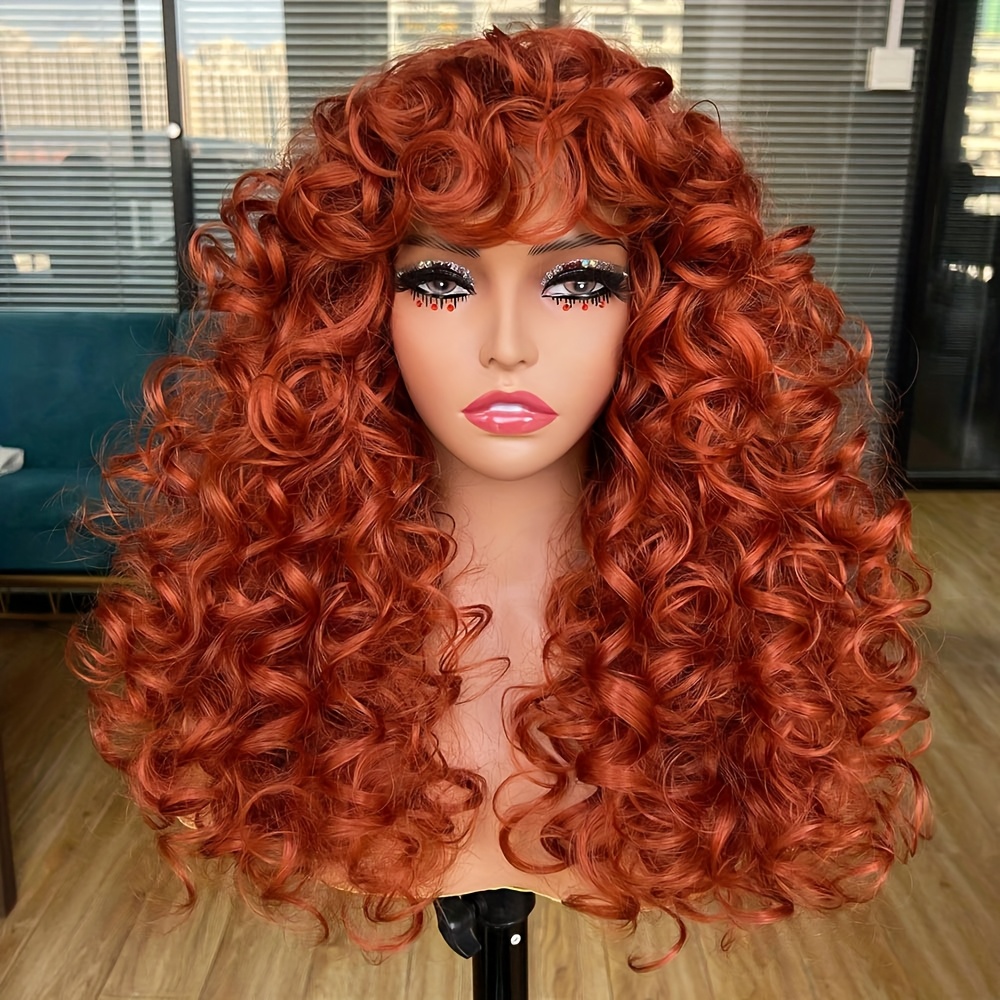 Short Curly Red Curly Wig With Bangs Chic Copper Ginger Short