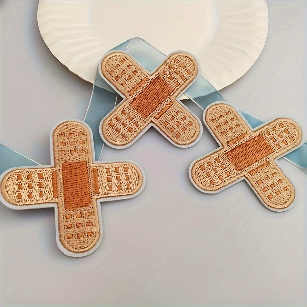 

2pcs/set Embroidered Band Aid Patches, Iron-on Applique, Diy Sewing Embellishments For Clothing Accessories