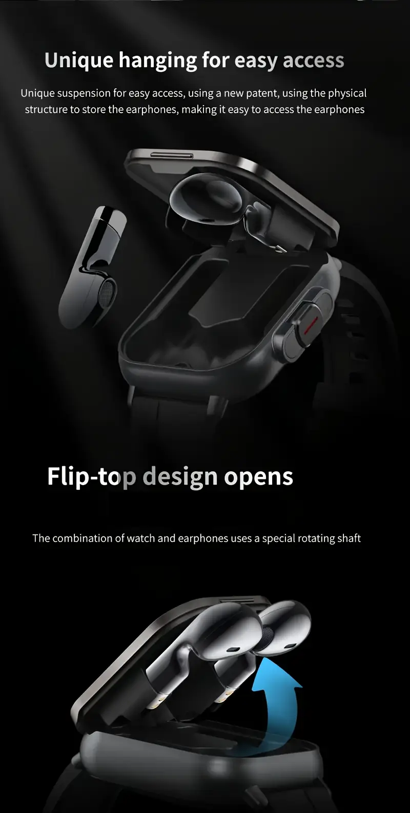 2 in 1 headphone watch leisure digital a of sports high definition display 2 01 inches multi ui interface switch address book wireless dial call Product details 2