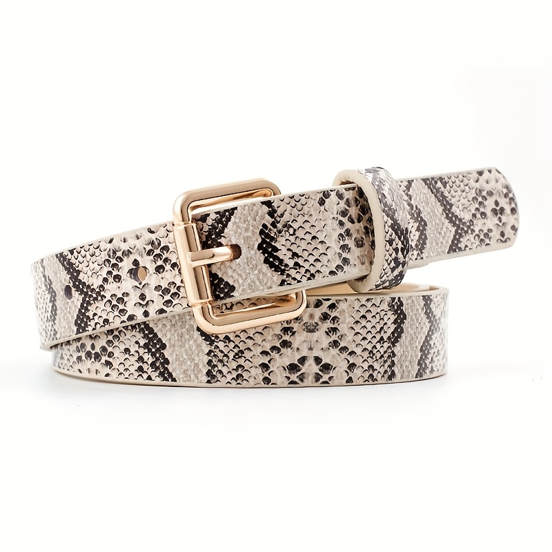 Image of 1pc Pu Women's Belt Black Snakeskin Pattern Fashionable Easy Korean Style Ins Bohemian Style Matching Dress Jeans Suit Jacket Suitable For Daily Outing Wear