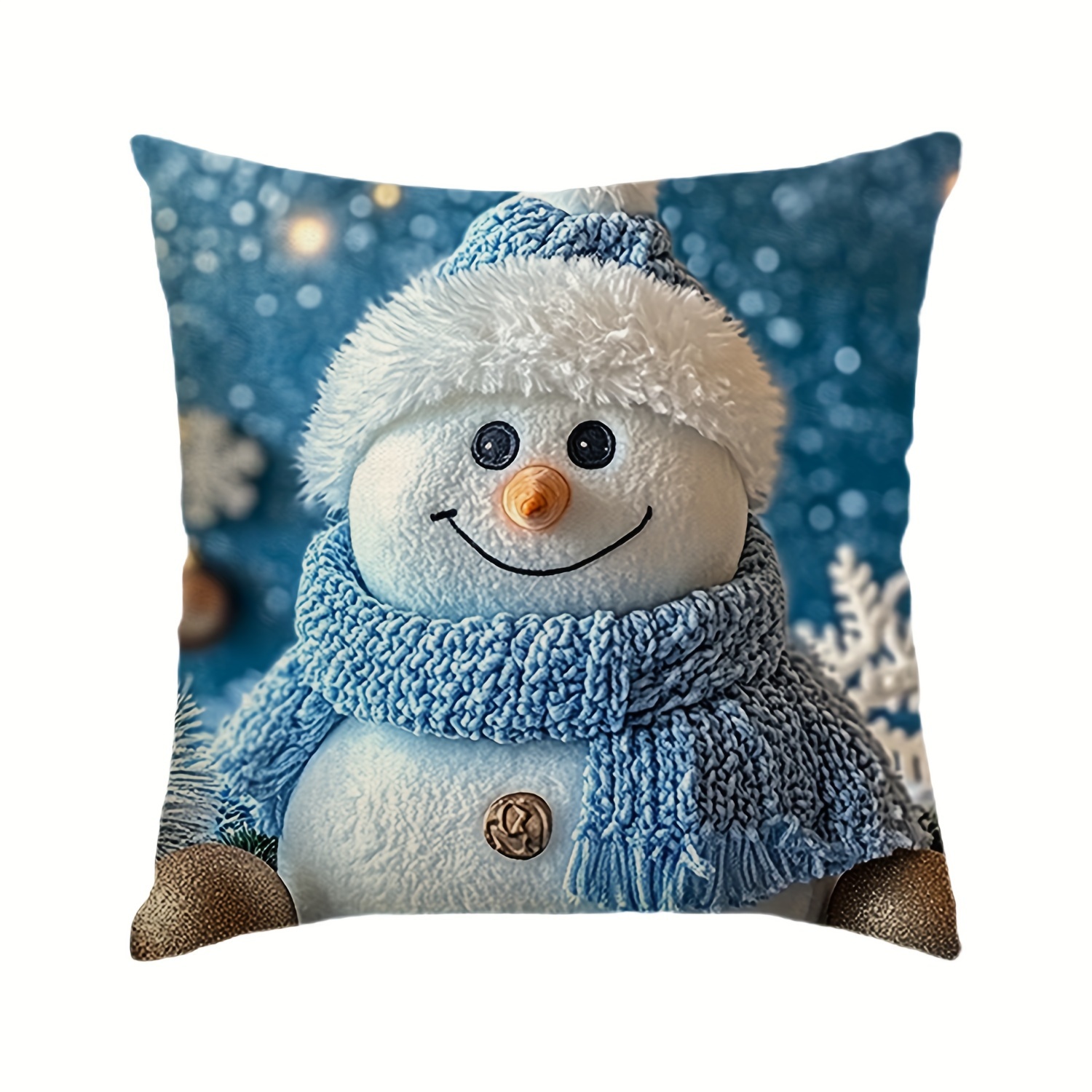 

Style Christmas Snowman Throw Pillow Cover - 1pc Polyester Decorative With Zipper Closure, Machine Washable, Woven Fabric, Room Decor For Living Room, Bedroom, Sofa, Couch - 17.72" Square