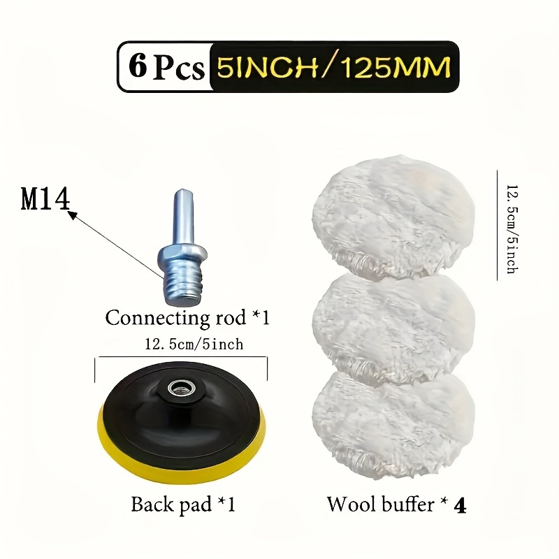 TEMU 6 Pcs Car Buffer Attachment Set - Industrial Polisher Grinding Mounted Points Durable Plastic High-density Foam & Wool Buffing - Auto & Kit