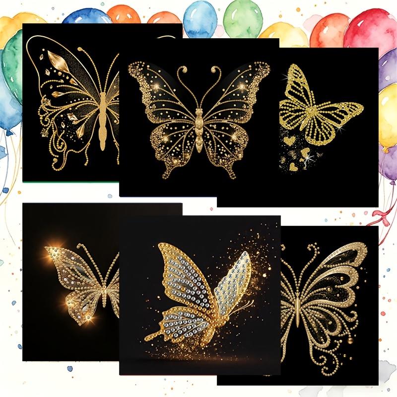 TEMU 6pcs Diy Diamond Painting Greeting Card & Envelope Set - Handmade Mosaic Art Suitable For Birthdays, Weddings, Holidays - Round Diamond Suitable
