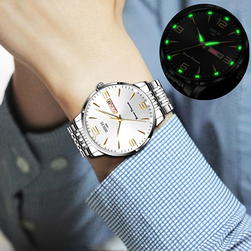 1 Heren sport horloge met stalen band, glow-in-the-dark kalenderweekweergave, licht luxe all-in-one aluminium mode ultradun digitaal zakelijk herenhorloge