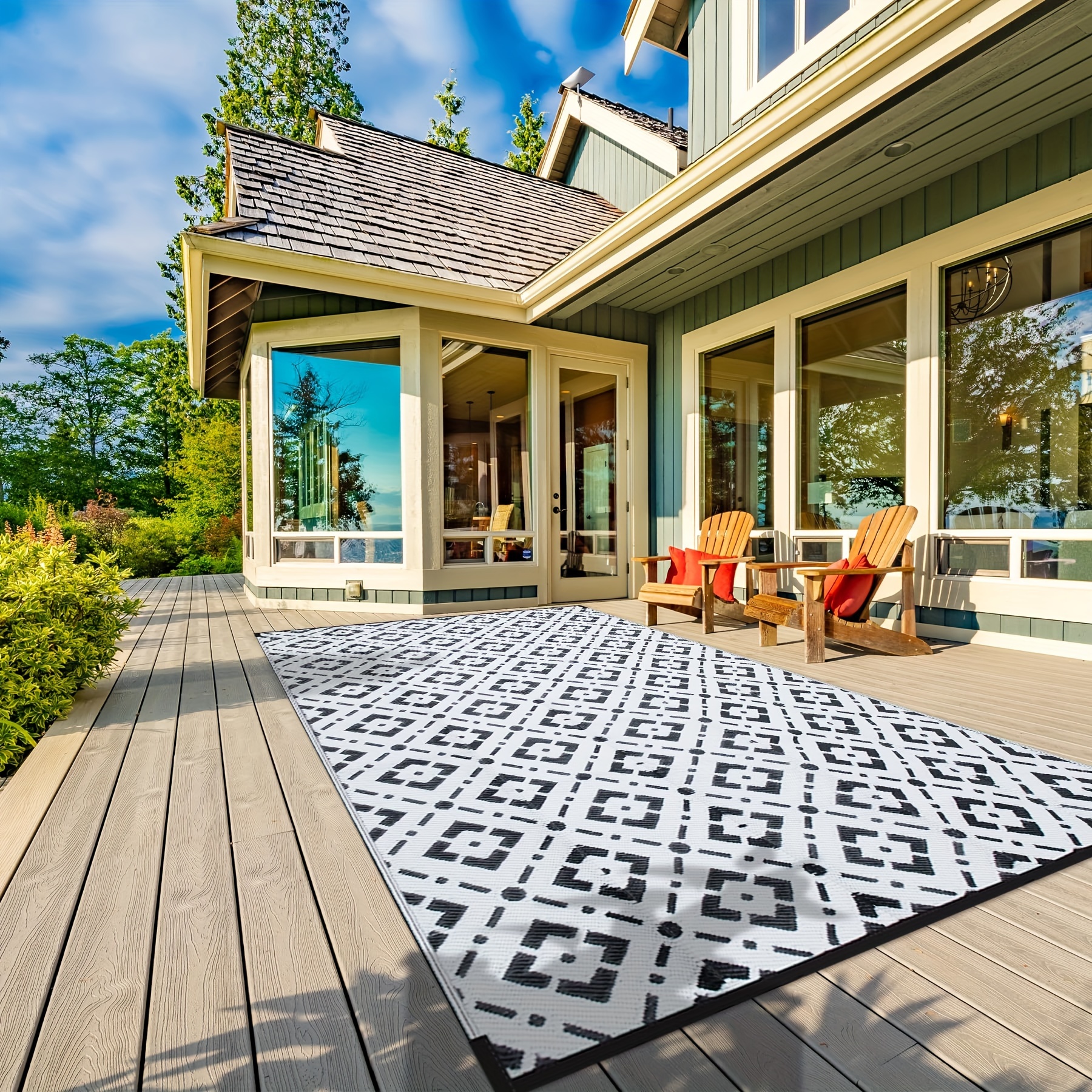 

Outdoor Rug 6x9ft Waterproof For Patios, Reversible Modern Area Rug Mat, Plastic Straw Rug For Rv, Deck, Trailer, Balcony, Backyard, Picnic, Beach, Camping