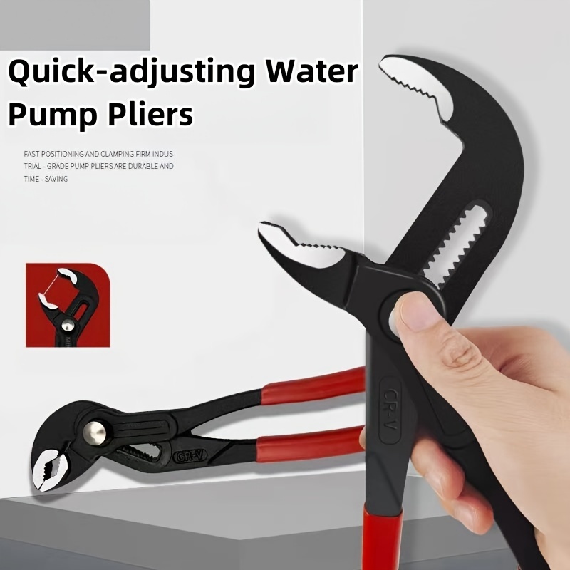 

1pc Heavy Duty Quick-adjusting Water Pump Pliers With V-type Multi-tooth Clamp Groove, Multifunctional Universal Wrench Tool, Metal & Plastic Material, Wide Jaw Opening