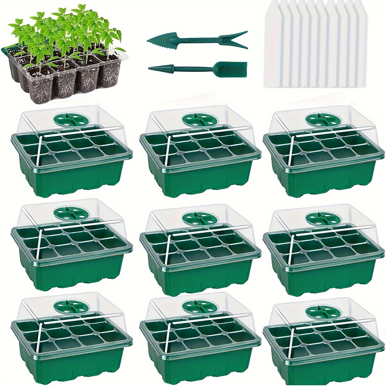 

10- Starting Trays With Humidity Regulator, Plant Starting Kit And Germination Set (120 Cells), Pet Material, Battery-free, For Garden, Lawn, And Greenhouse Use