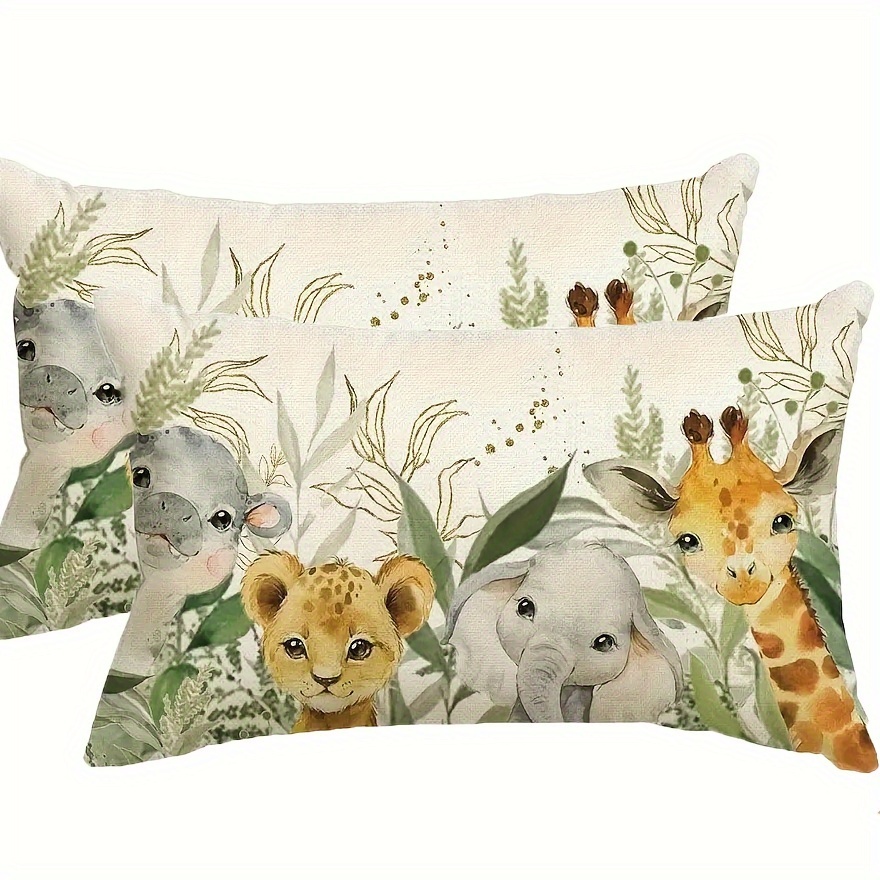 

Contemporary Animal Throw Pillow Covers 2-pack - Polyester, Machine Washable, Woven, With & Giraffe Motif For Home & Garden Decor - Fits Room Types, 12x20 Inch (insert Not Included)