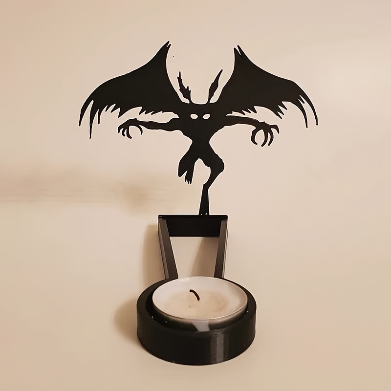 E-shop Eiserner Gothic-Teufel-Projektions-Kerzenhalter - Dämonen-Themen-Tischkerzenständer mit Schatteneffekten für Halloween-Deko, Gruselkerzen für &