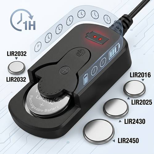new clip and white button battery charger alternative to cr2032 charge compatible with lir2016 2025 2450 2430 button batteries winter power drain cyclical money saving