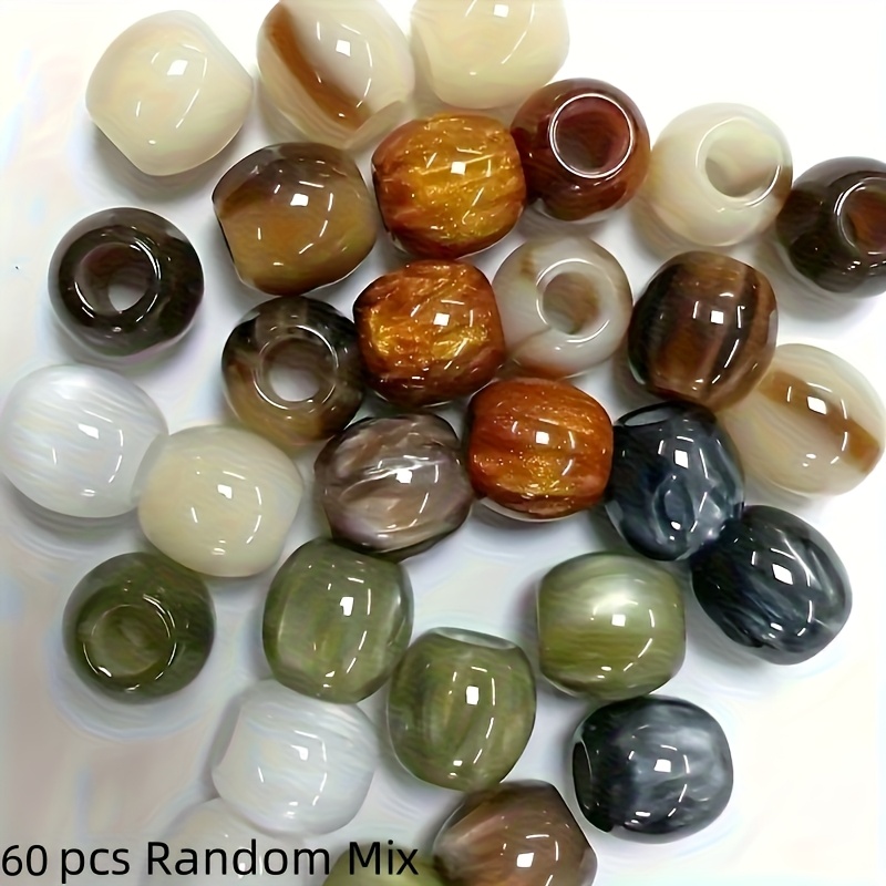TEMU 60/25 piezas de cuentas de resina de 12 mm con agujero grande - Patrones de mármol y moteados, , , marrón, verde | pulida para fabricación de