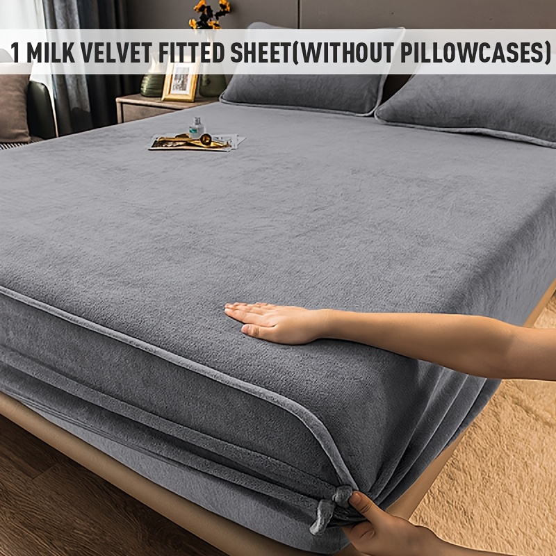 TEMU 1pc Flannel Fitted Sheet Twin Full King Size Deep Pocket, Soft Heavyweight Velvet Bottom Sheet Mattress Cover Bedding, Xl Fluffy Plush Bed Cover For Summer Autumn Khaki