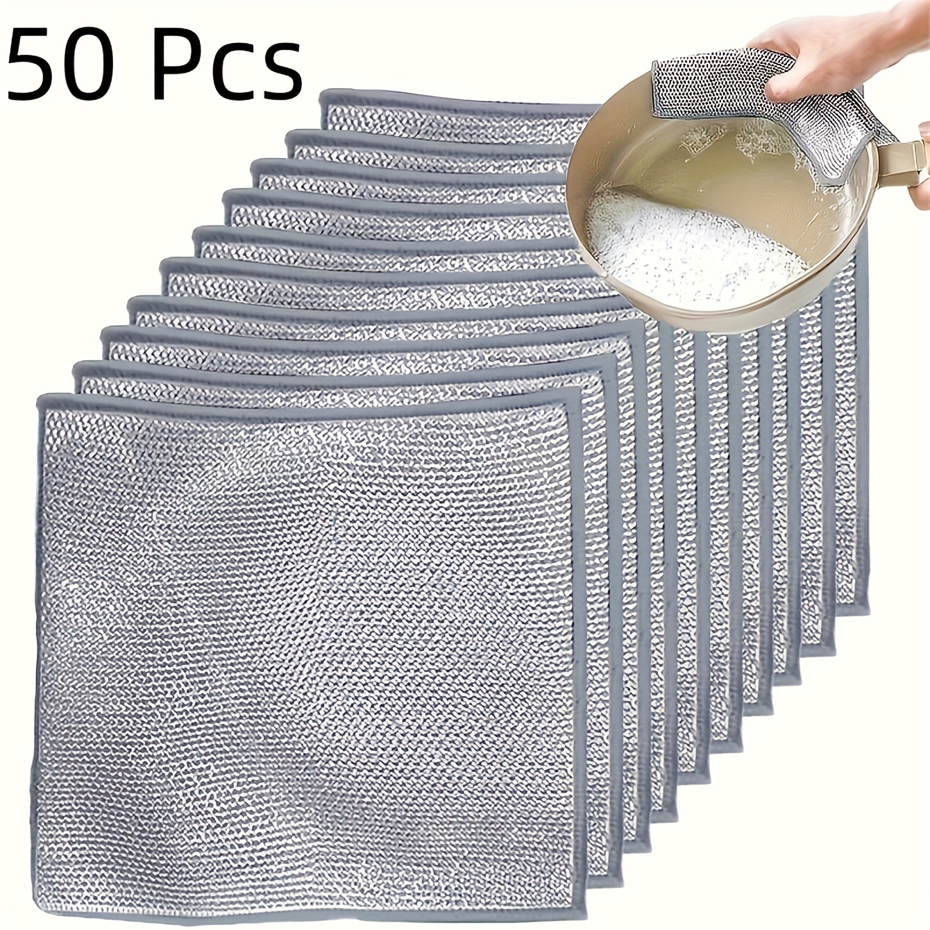 E-shop 50 Stück HINTCAN Kratzfreie Reinigungstücher aus Netzgewebe - Wiederverwendbare und waschbare quadratische Polyester-Scheuerpads für Küche, Bad,