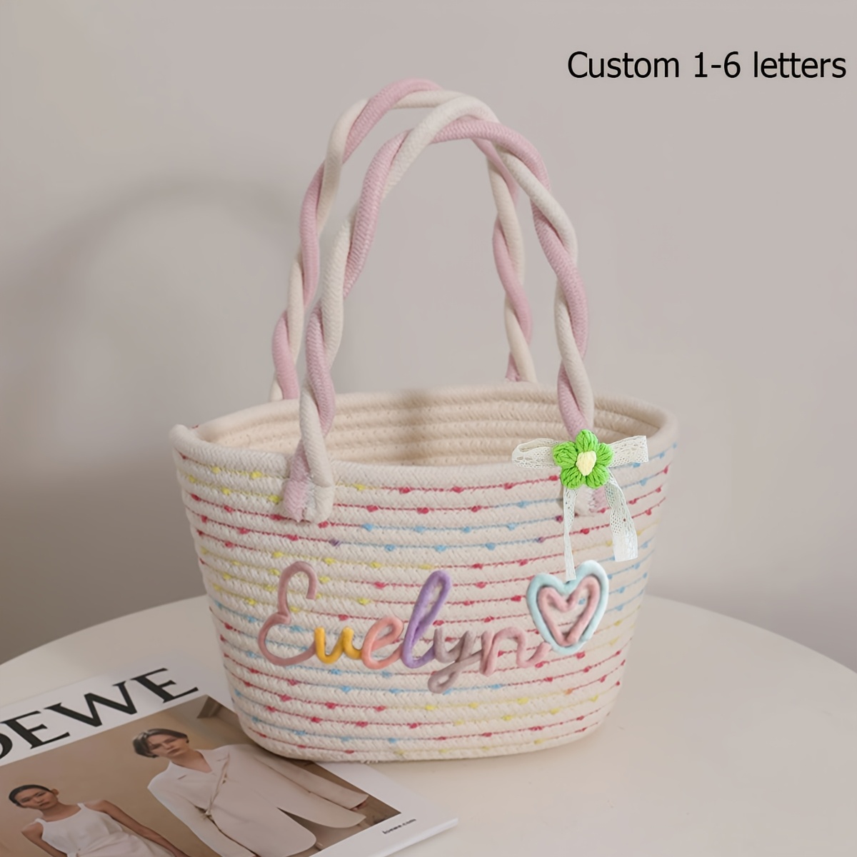 TEMU [Personalizzabile] 1 pz Borsa intrecciata a spirale personalizzata, personalizzabile, Cesto portaoggetti da picnic per vacanze , Cesto