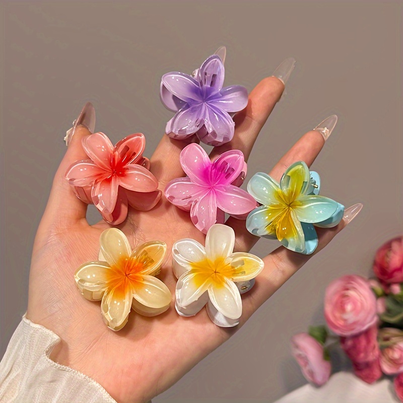 

6 Pcs /set Sweet Frangipani Hairpins: Adorable Flowers For Half Up Hairstyles - Small, Plastic, Shark Clips With Lace Detail