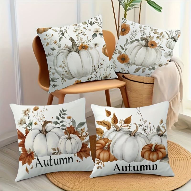 

2023 Pumpkin 4pcs Pillowcase Set - Soft Polyester, Zip Closure, Machine Washable - Thanksgiving & Autumn Decor, Indoor/outdoor Use - 18"x18" (covers Only)