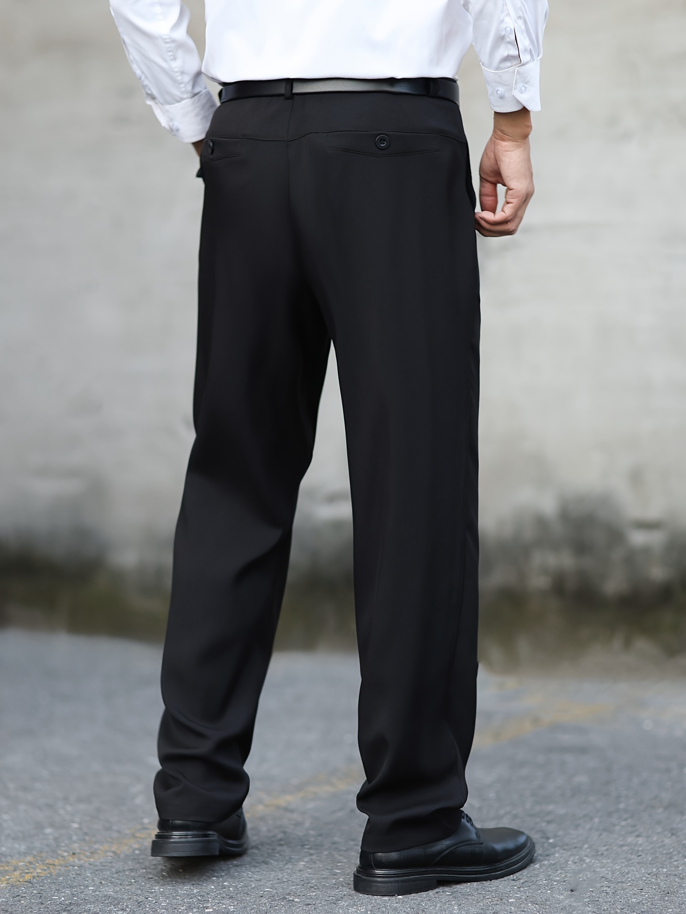 Men's Classic Straight-Leg Suit Pants with Decorative Back Pockets, Polyester, Non-Transparent, Solid Color, All Seasons, Formal Attire|Sophisticated Style|Tailored Fit