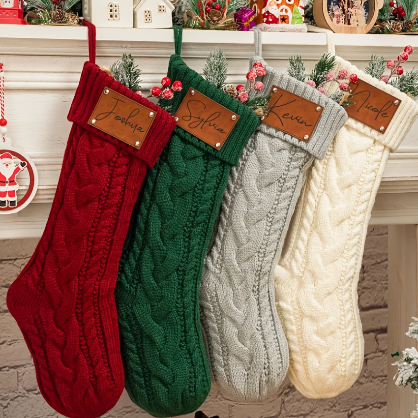 

Custom Name Knit Christmas Stockings - Personalized For Holiday , Soft Polyester