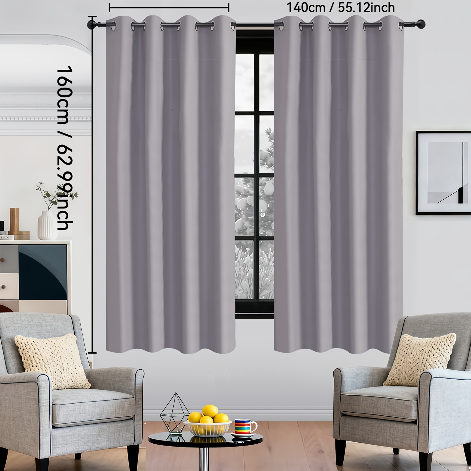 TEMU Lot de 2 rideaux occultants thermiques pour salon et chambre, à œillets avec doublure thermique, protection intégrale de l'intimité, efficaces
