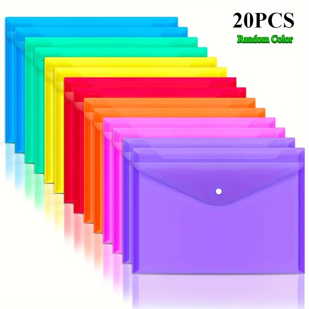 5/10/20pcs A4/Letter Size File Bags with Snap Button Closure - Durable PVC Document Folders, Random Colors (Blue, Green, Yellow, Orange, Purple) for School, Office & Home Organization, Work Supplies, File Organizer for Desk, School Stationery Storage, Vibrant Color Options, Secure Snap Closure 10 5/10/20pcs A4/Letter Size File Bags with Snap Button Closure - Durable PVC Document Folders, Random Colors (Blue, Green, Yellow, Orange, Purple) for School, Office & Home Organization, Work Supplies, File Organizer for Desk, School Stationery Storage, Vibrant Color Options, Secure Snap Closure - Image 10